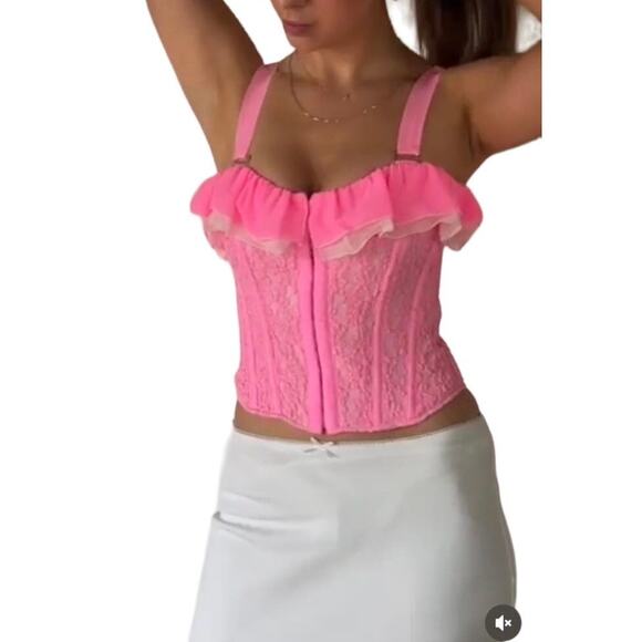 HAH x FREE PEOPLE Lace Corset Top Women M Rose Fairy Regencycore Boho Barbie NWT - Picture 2 of 16